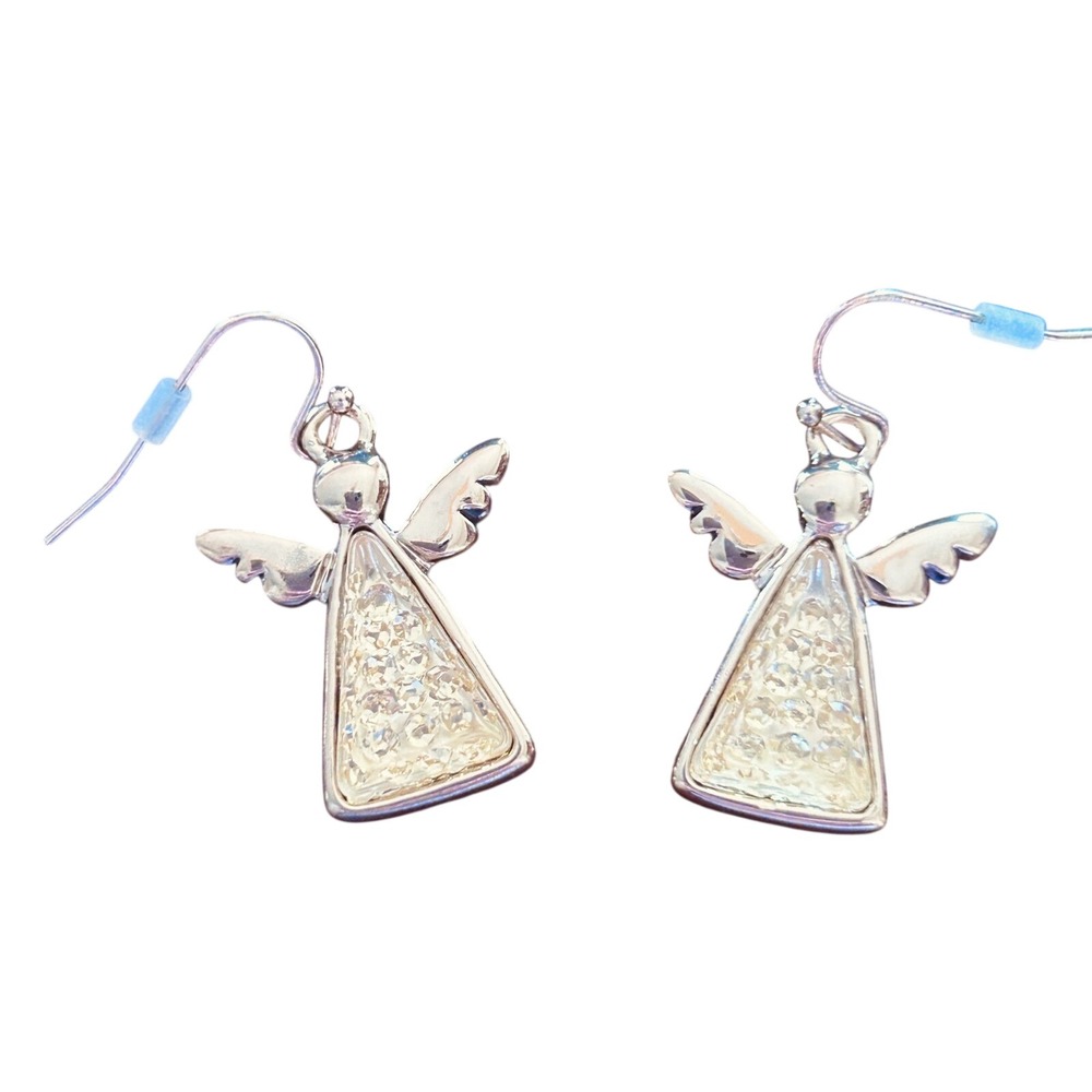 Druzy‎ Angel Earrings Gold Tone OS Celestial Holiday Spiritual
